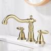 Tuqiu Brushed Gold Bathroom Faucet Antique Basin Faucet Brass Grey Sink Faucet 3 Hole Widespead Hot & Cold Wash Faucet Water Tap
