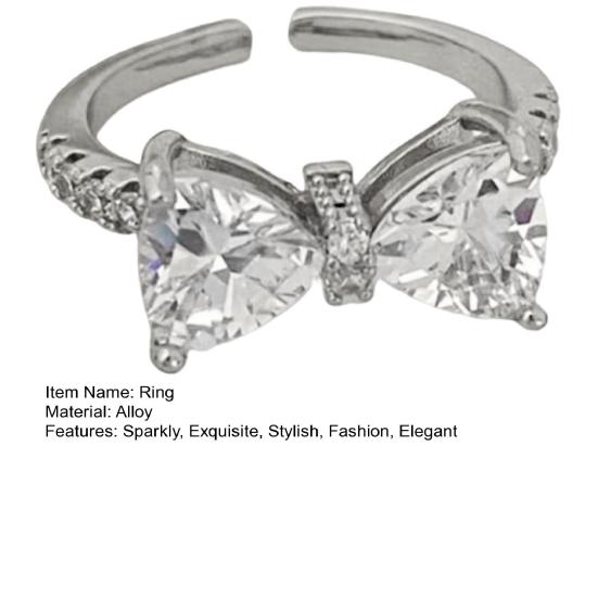 Кольцо-бантик с кубическим цирконием, регулируемое, со стразами, с бантом, открытое, обручальное, ювелирное изделие для женщин