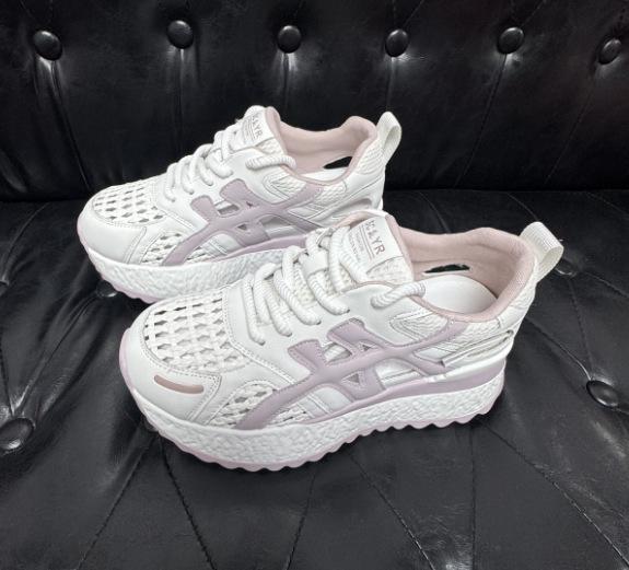 Thick-soled height-increasing small Forrest Gump shoes women's 2025 summer new casual fashion versatile lightweight woven through-mesh women's shoes