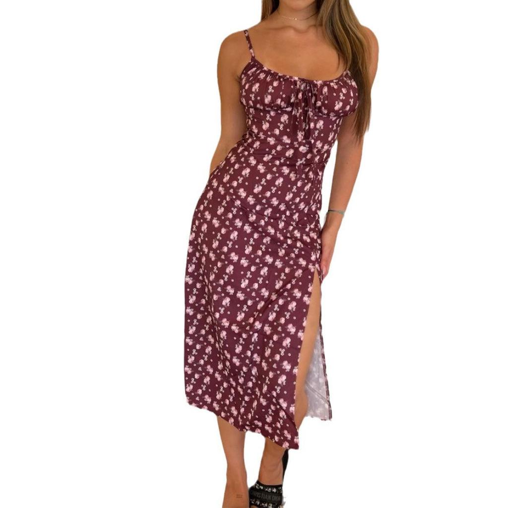 Европейское и американское сексуальное платье-слинг с разрезом на шнуровке с принтом для женщин