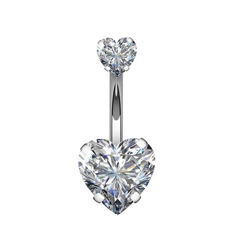 Double Heart Shape Stainless Steel Navel Ring Stud Butterfly Zircon Dangle Belly Rings with Body Piercing Inlaid for Weddings