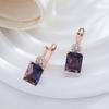Квадратные фиолетовые серьги с кристаллами циркона и цветком, позолоченные элегантные свадебные украшения для женщин