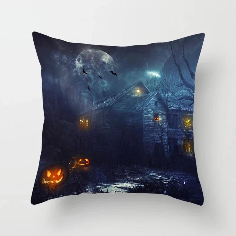 Halloween Horror Pumpkin Bat Print Pattern Cushion Cover Home Living Room Sofa Decoration Polyester Zipper Pillow
