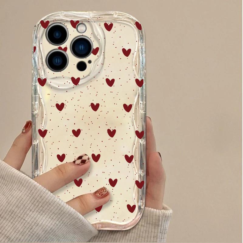 3D Чехол Волна Для Xiaomi Note 15 14 13 12 Pro Plus Redmi 15 15C 4G 14C 13C A5 5G Черный Красный В горошек Сердце Чехол Силиконовый