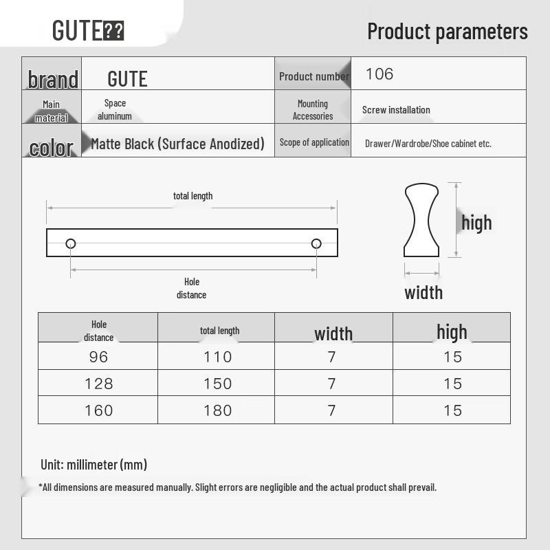 GUTE Modern Minimalist Aluminum Cabinet Handle