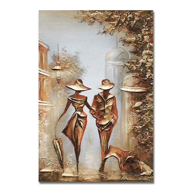 Retro Romantic Lover Oil Painting Couple Figure Painting Wall Art Printmaking Living Room Poster