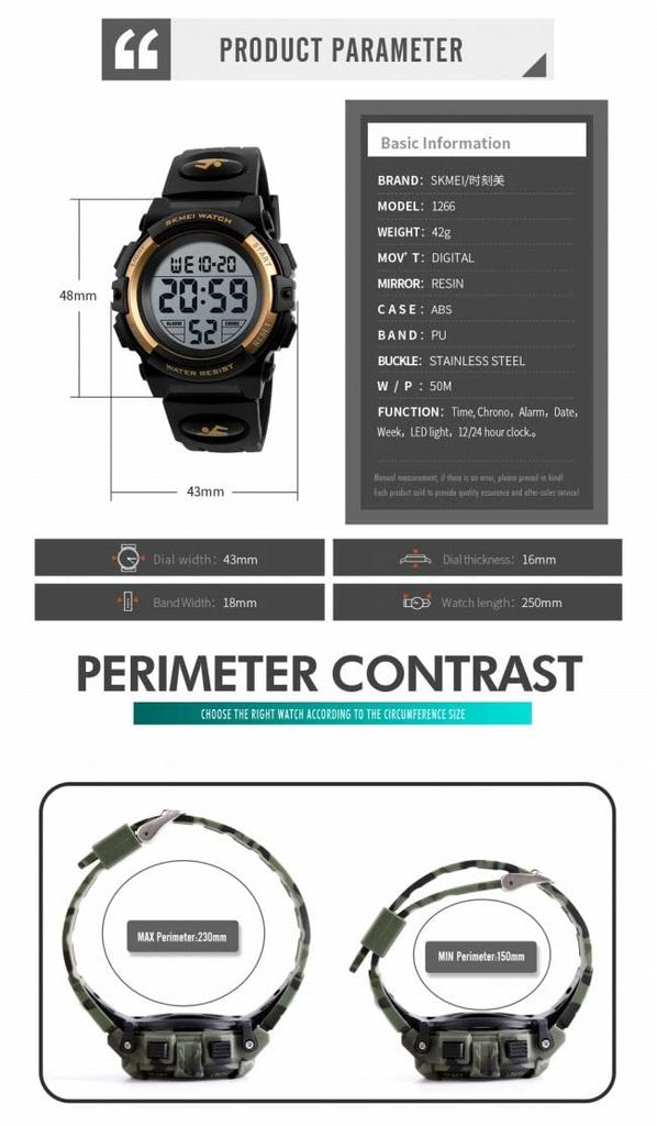 SKMEI Digital Watch for Upper Elementary School Japanese Instruction Manual Perfect Gift for Inspected in Japan [GAWZ JAPAN] Kids' Students, Pre-Set