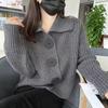Autumn Winter Cardigans Women's Long Sleeved Loose Chunky Knit Cardigan Jacket Big Button Collared Soft Woolen Rib-knit Sweater