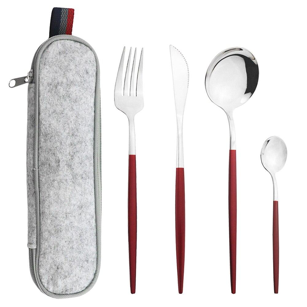 Мятно-зеленый, золотой набор столовой посуды, набор столовых приборов для кемпинга, нож, вилка, ложка с портативной серой сумкой, набор посуды из нержавеющей стали