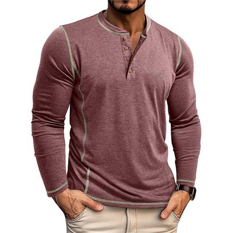 Мужская футболка-henley с длинным рукавом, повседневный топ