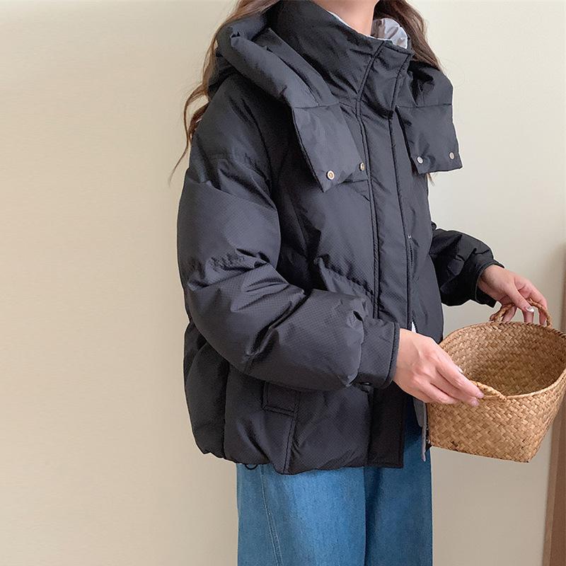 Модная куртка-пуховик женская короткая 2024 зимняя новая с капюшоном утолщенная белая теплая куртка на утином пуху прилив