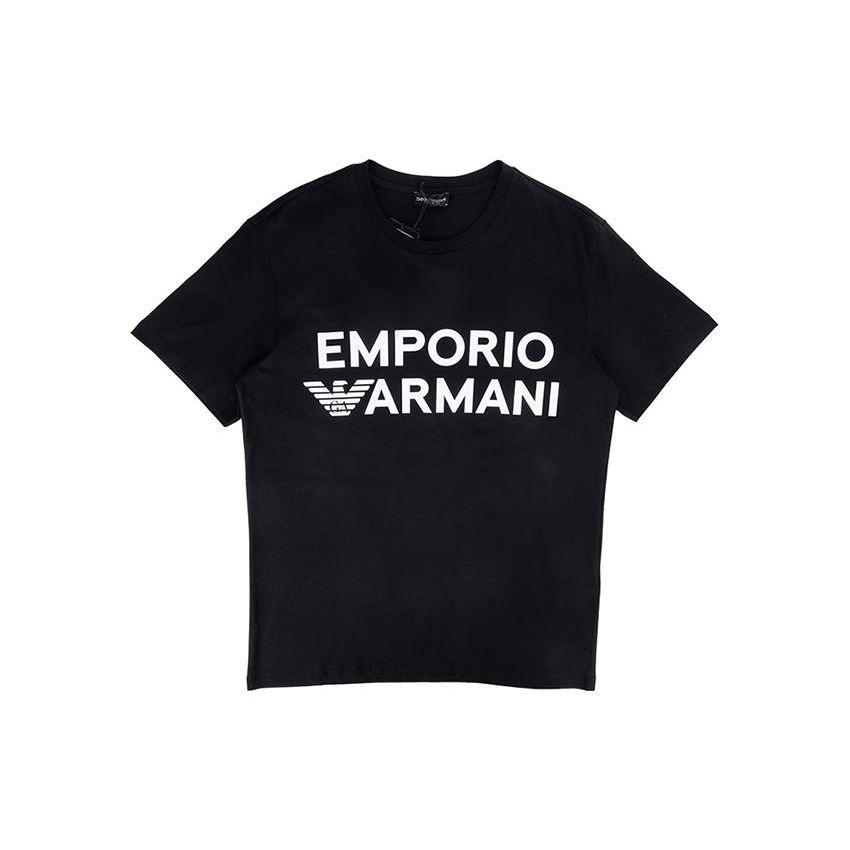 Emporio Armani Мужская футболка-свитшот с круглым вырезом и принтом логотипа EA, короткий рукав, черный 211831-3R479-0020