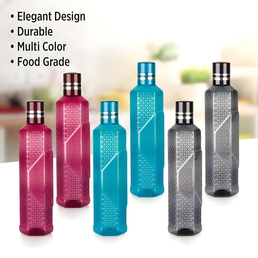 Небьющаяся пластиковая бутылка для воды I Герметичная I Не содержит БФА Пищевой класс Бутылка для воды для холодильника I Идеально подходит для спортзала, 1 литр каждая, Набор из 6 штук, Ассорти