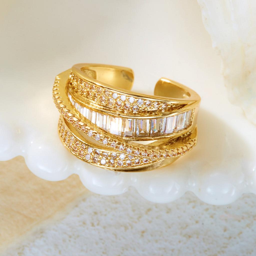 Minimalist Twisted Irregular Brass Inlaid CZ Zircon Opening Finger Rings For Women Men Zircon Fashion Geometric Ring Zircon