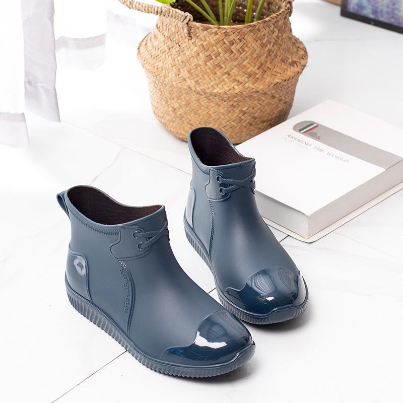 Мужские блестящие повседневные резиновые сапоги с низким верхом - Водонепроницаемая обувь на толстом низком каблуке