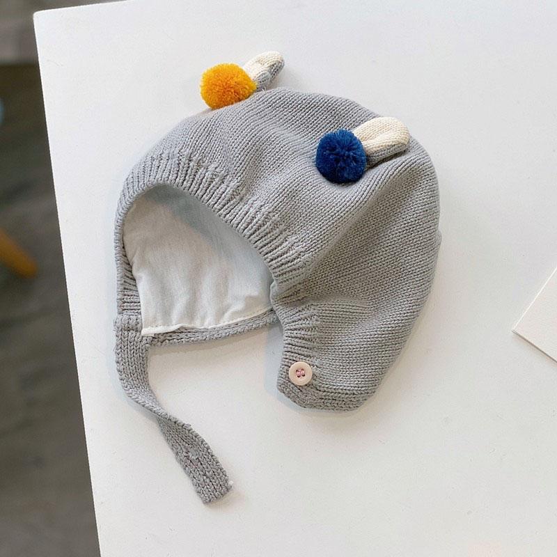 Милая шапка-помпон для малыша, вязаная, осенне-зимняя, теплая, для младенца, мальчика, девочки, шапка-бини, мягкая, толстая, шерстяная, для новорожденного, малыша, шапка-бонет для защиты ушей