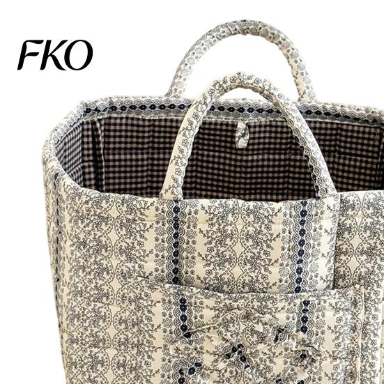 Grocery Storage Basket Fabric Basket, with Small Pocket, Floral Boho Laundry Large Multifunctional Bin Capacity Collapsible Foldable Clothes Bag,