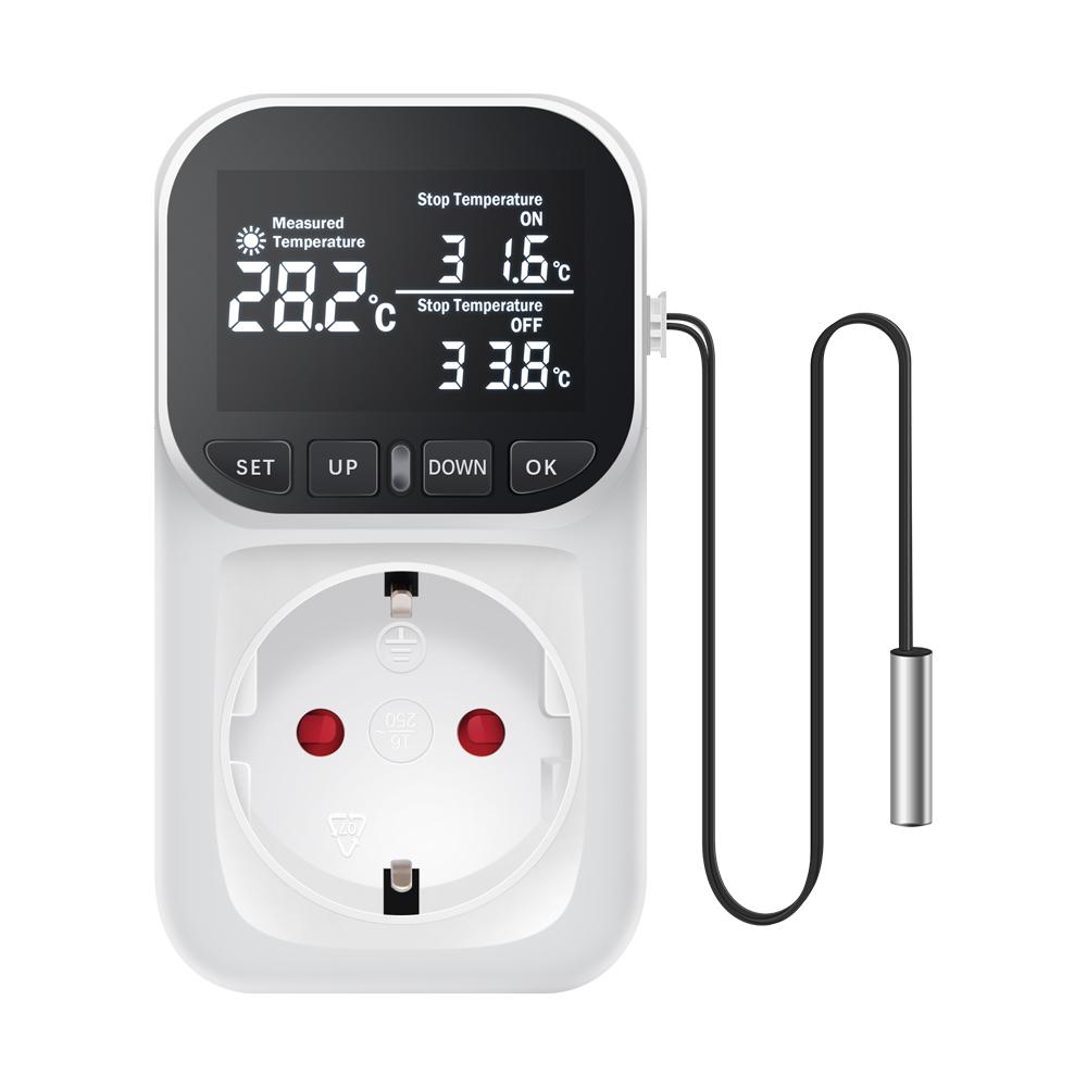 Цифровой регулятор температуры, термостат, розетка EU Plug 220 В, ЖК-дисплей, предустановленный таймер, переключатель охлаждения и нагрева, датчик температуры