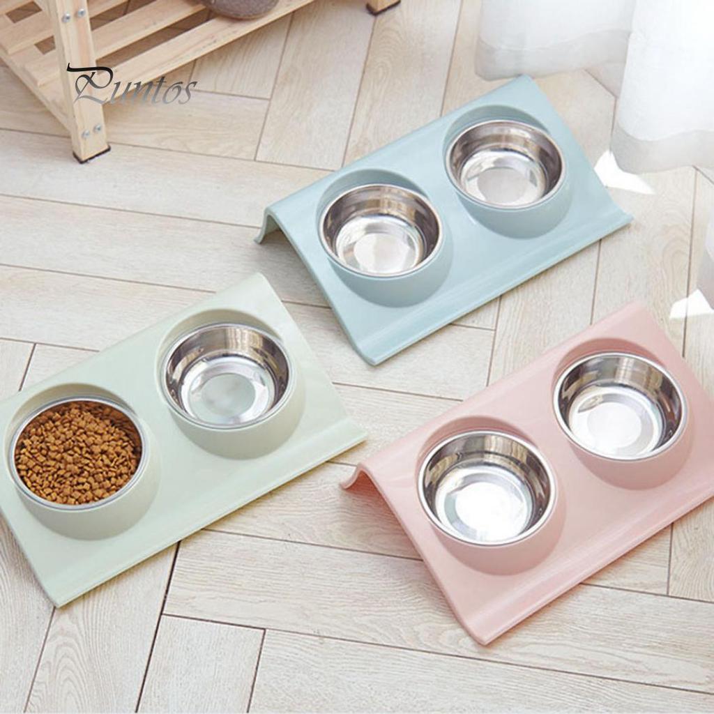Пластиковый поддон с двумя сьемными мисками для воды и корма из нержавеющей стали диаметр 11.2 см размер 29*18.5 см