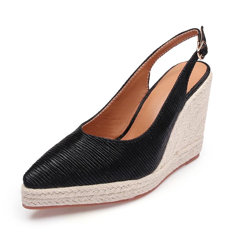 Модные туфли на танкетке с заостренным носком и небольшим носком для женщин Baotou Retro Straw High Heels Casual Zapatos Mujer Work Shoes