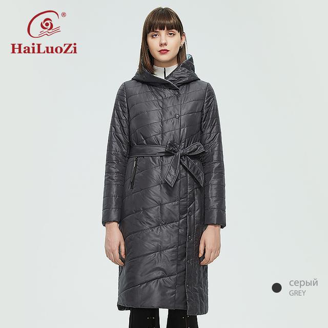 HaiLuoZi Новинка 2022 года, женская весенне-осенняя куртка, длинное пальто, женская повседневная парка с капюшоном и поясом до колена, неровный подол, 73