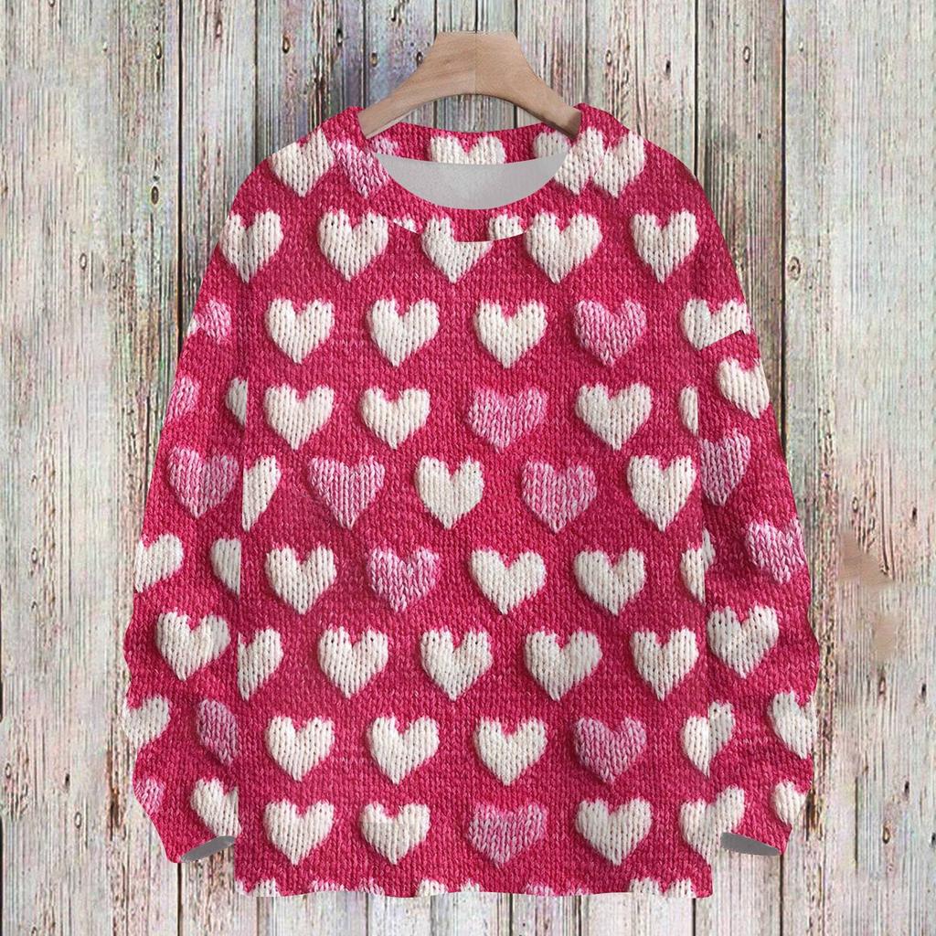 Свитшоты ко Дню святого Валентина для детей, вязаные свитера для мальчиков и девочек, симпатичные рубашки, осенние свитера с круглым вырезом, топы