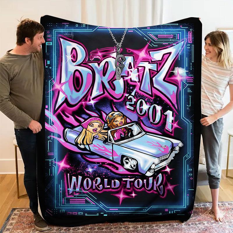 1 шт. Фланелевое одеяло с принтом BRATZ, Высококачественное, Удобное для всех сезонов, Тепло и комфорт, Идеально для рождественских подарков