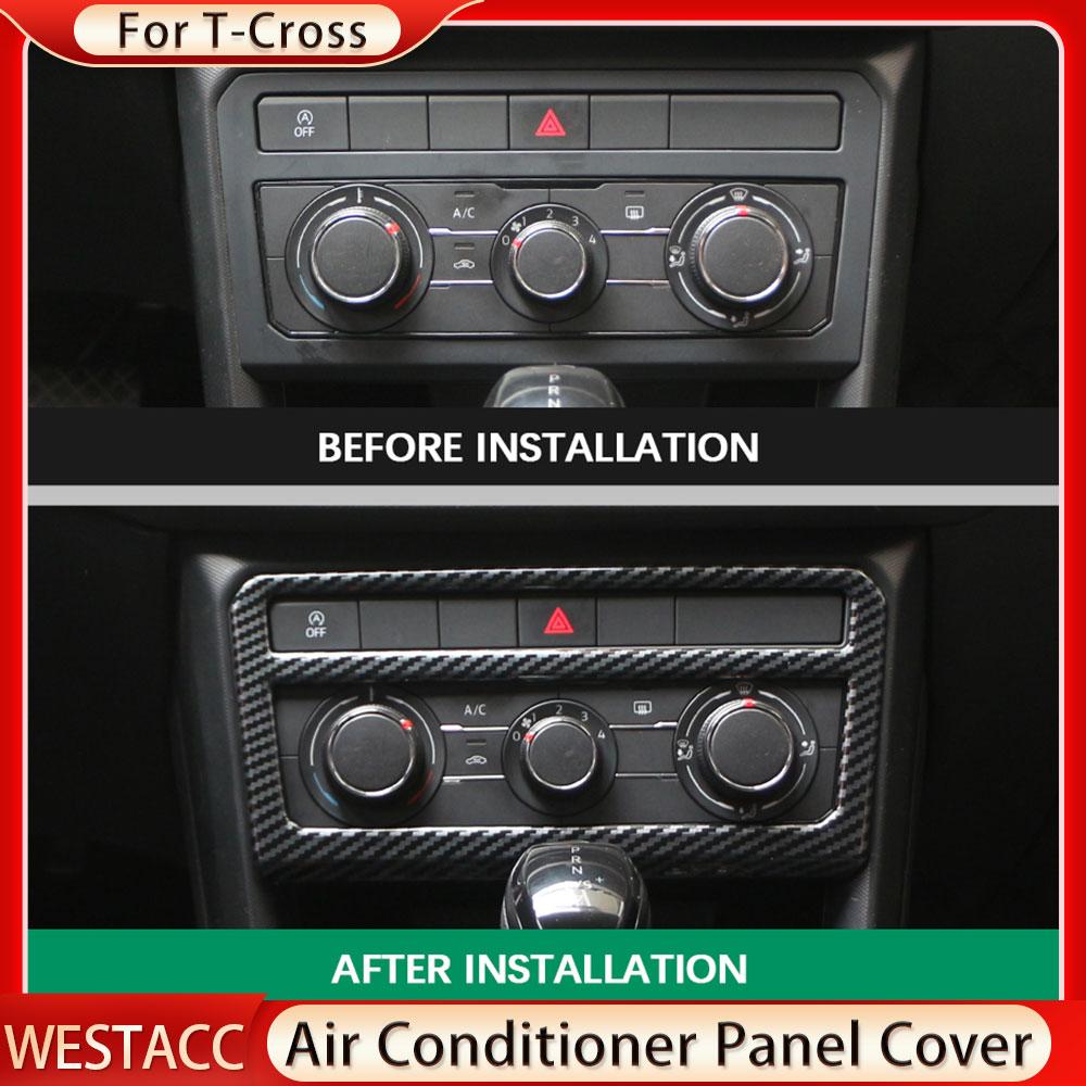 Углеродное волокно, кнопка кондиционера для автомобиля, ручка переменного тока, панель, наклейка, накладка для Volkswagen VW T-Cross Tcross 2018-2023