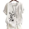 Women's Cotton Relaxation Top with 7 Artistic Print Patterns, Round Neck, Short Sleeves, Button Embellishments