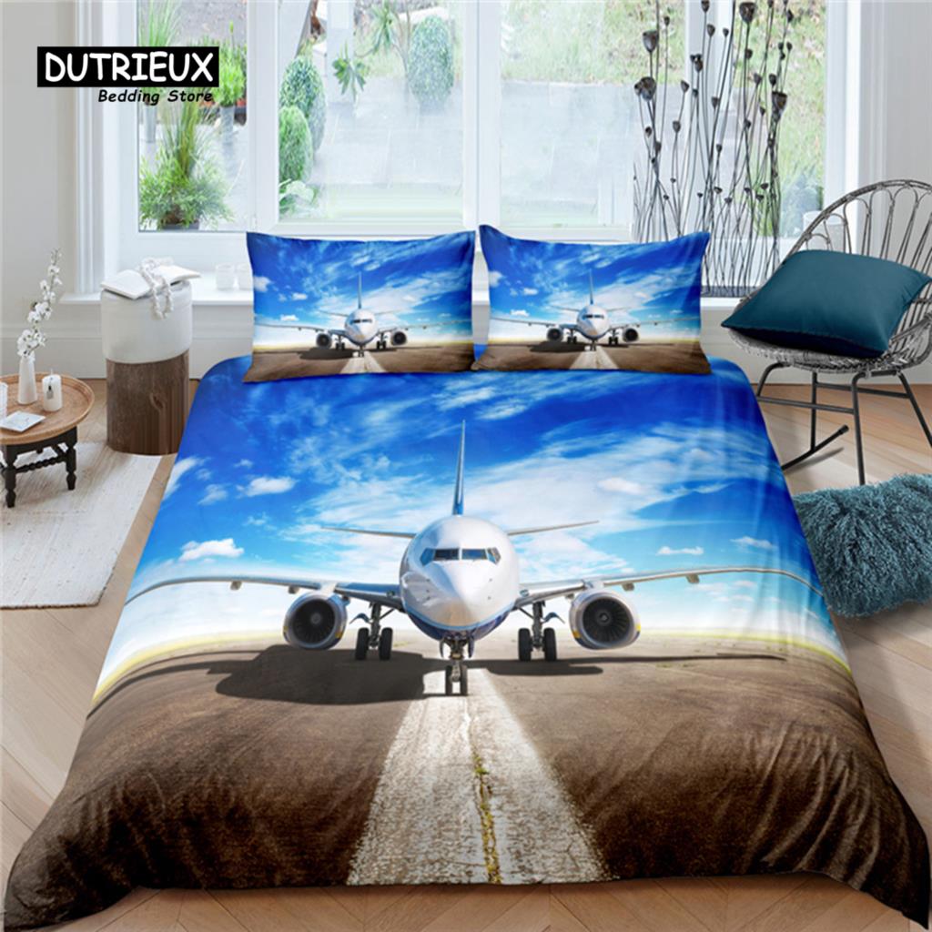 Домашняя жизнь Роскошный самолет взлетно-посадочная полоса Принт 2/3 шт Мягкий пододеяльник Наволочка Queen и King Size Детский комплект постельного белья Размеры ЕС/США/Австралия