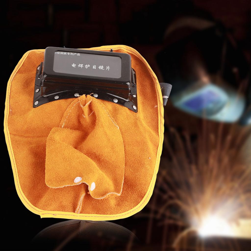 Cowhide Welding Helmet Solar Auto Darkening Dual Lens Anti‑Spatter Heat Insulation Security Head Protection