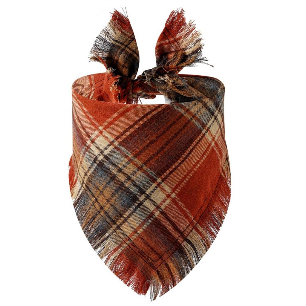 Vivifying Fall Dog Bandana With Tassels Edges, Classic Plaid Dog Scarf, Funny Dog Apparel & Accessories Costume For Photo Prop, And Party Decor