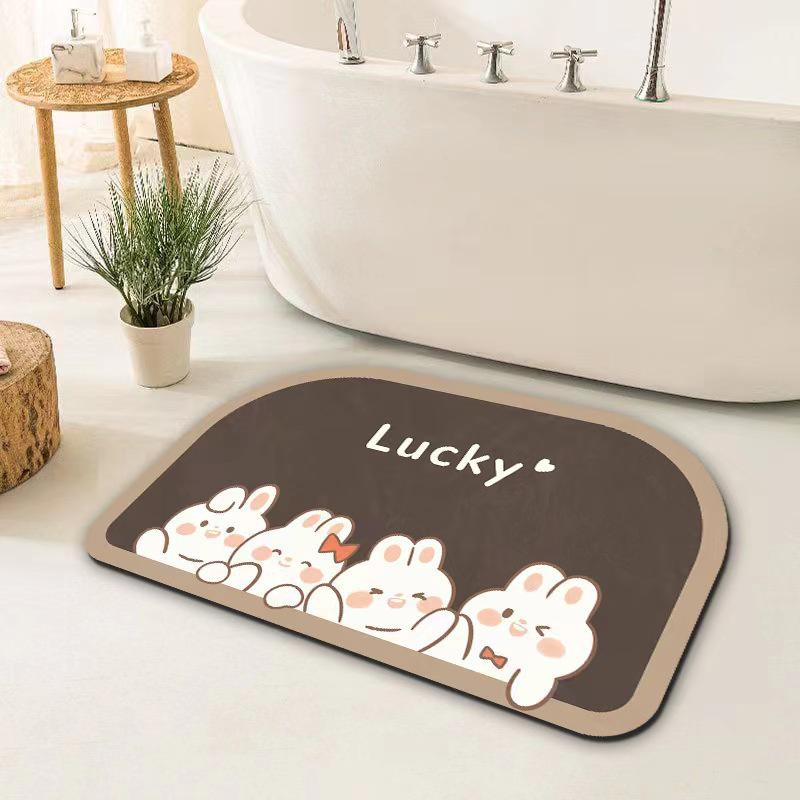 Мультяшный коврик для ванной из диатомовой земли с противоскользящим покрытием - Впитывающий, износостойкий, бытовой коврик для ног