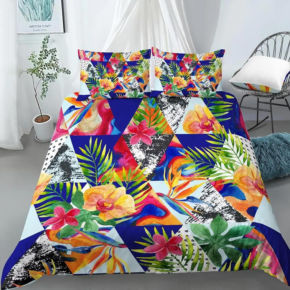 Пододеяльник с тропическими птицами, акварельными колибри, цветами, постельным бельем для двоих, экзотической дикой природой, белым абстрактным полиэстеровым одеялом