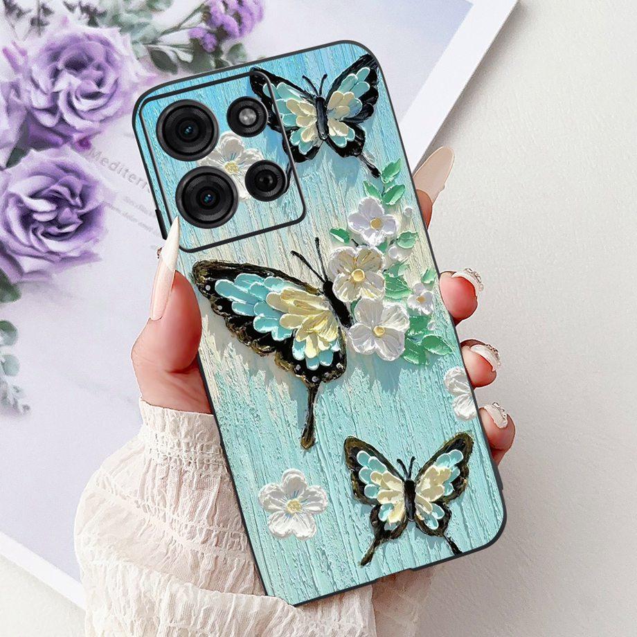 For Motorola G05 G15 Power G35 G55 G75 E15 Phone Case Back Cover Girly Fashion Flower Butterfly Paintong Soft TPU Bumper Fundas