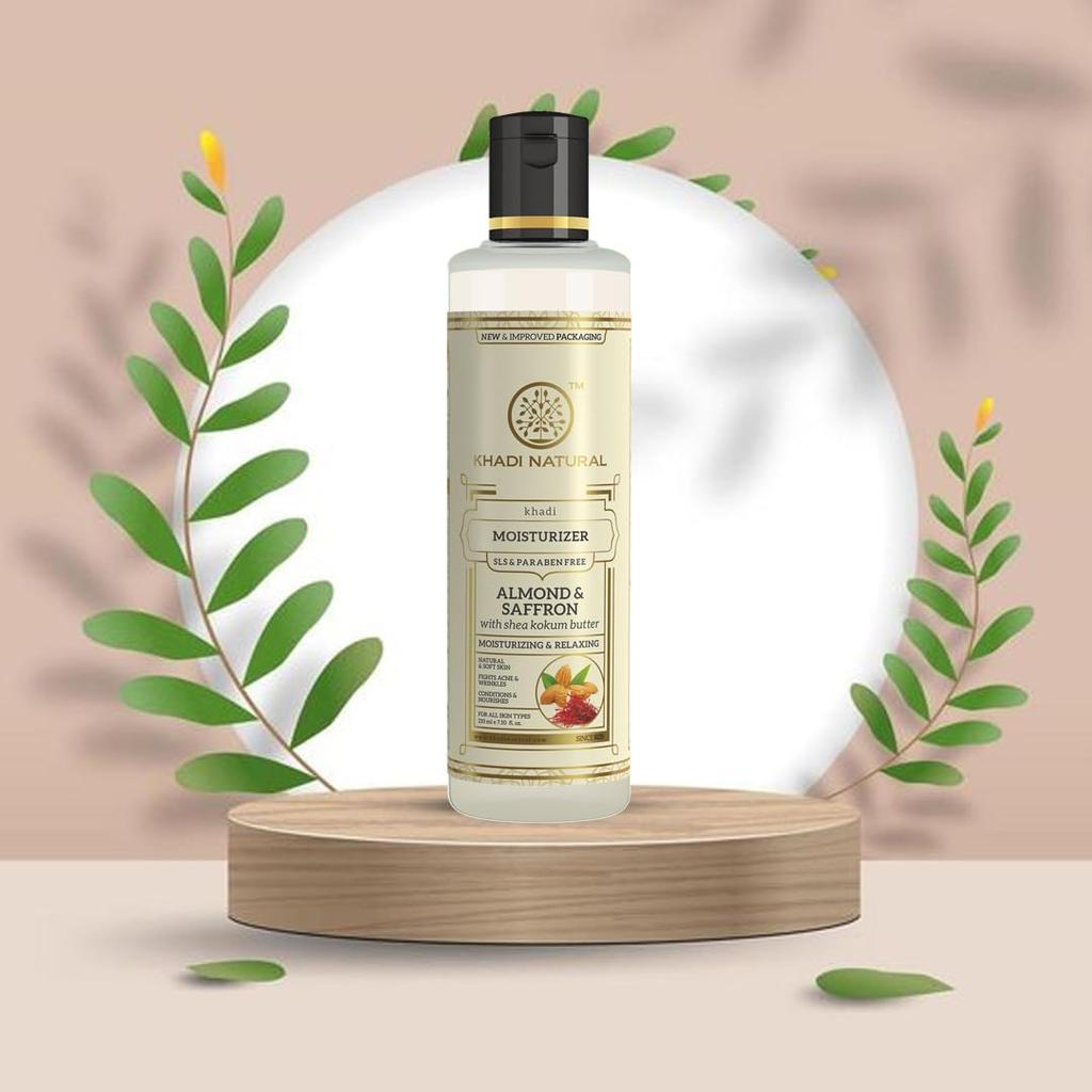 Khadi Natural Almond & Saffron Herbal Moisturizer Body Lotion 210ml Deep Nourishing Skin Care