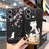 Чехол для телефона Redmi 13C 4G 12C A3 A2 A1 Plus Note 13 Pro для Xiaomi 14 Poco C65 X6 X3 Pro противоударный бампер с цветочным котом и мраморным рисунком, черный чехол