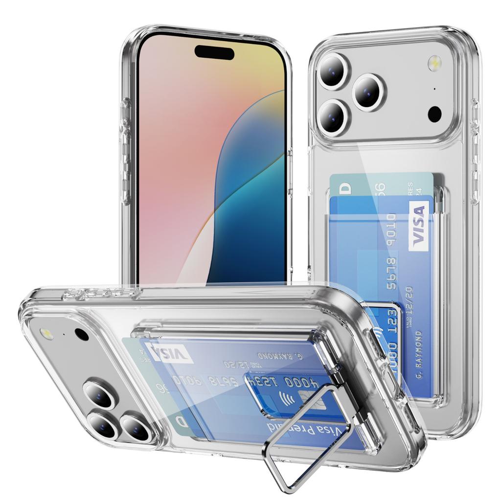 For Apple 17pro Mobile Phone Case Card Holder 2-in-1 Multi-function Ins Transparent for Apple Mobile Phone Case