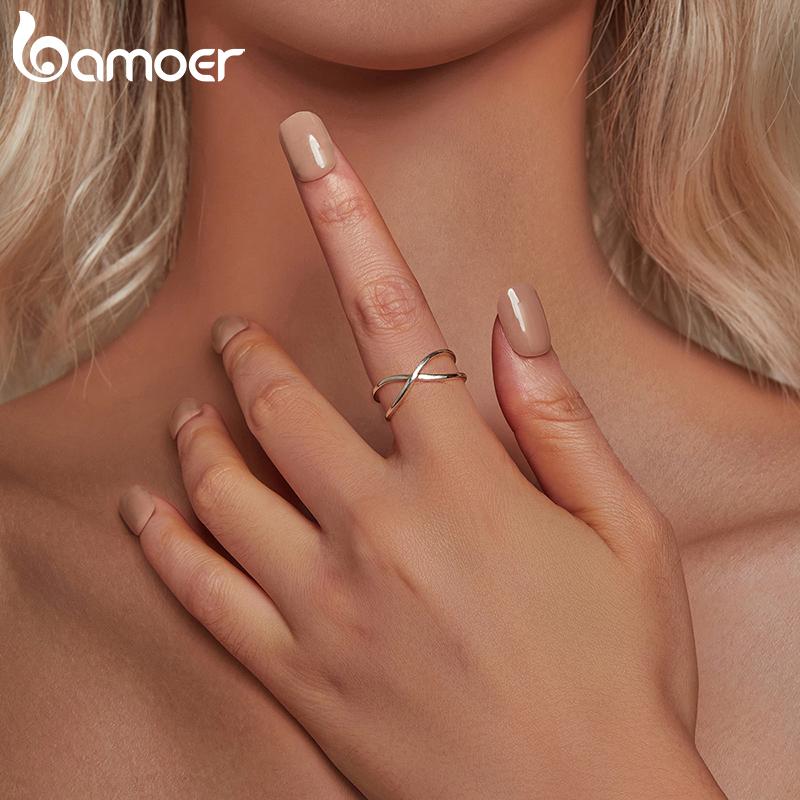 Кольцо BAMOER Solid 925 Sterling Silver X Ring Criss Cross, регулируемые составные кольца для женщин, ювелирные изделия на годовщину свадьбы