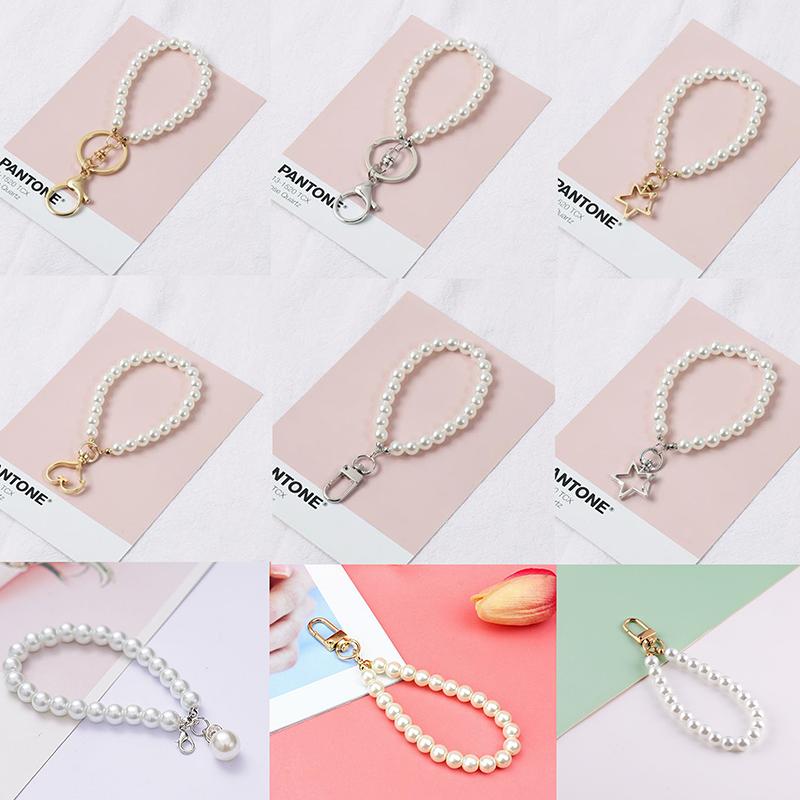 Simulated Pearl Key Chain For Aorpods Bag Pendant Wrist Beaded Key Holder For Women Mobile Phone Diy Accessories