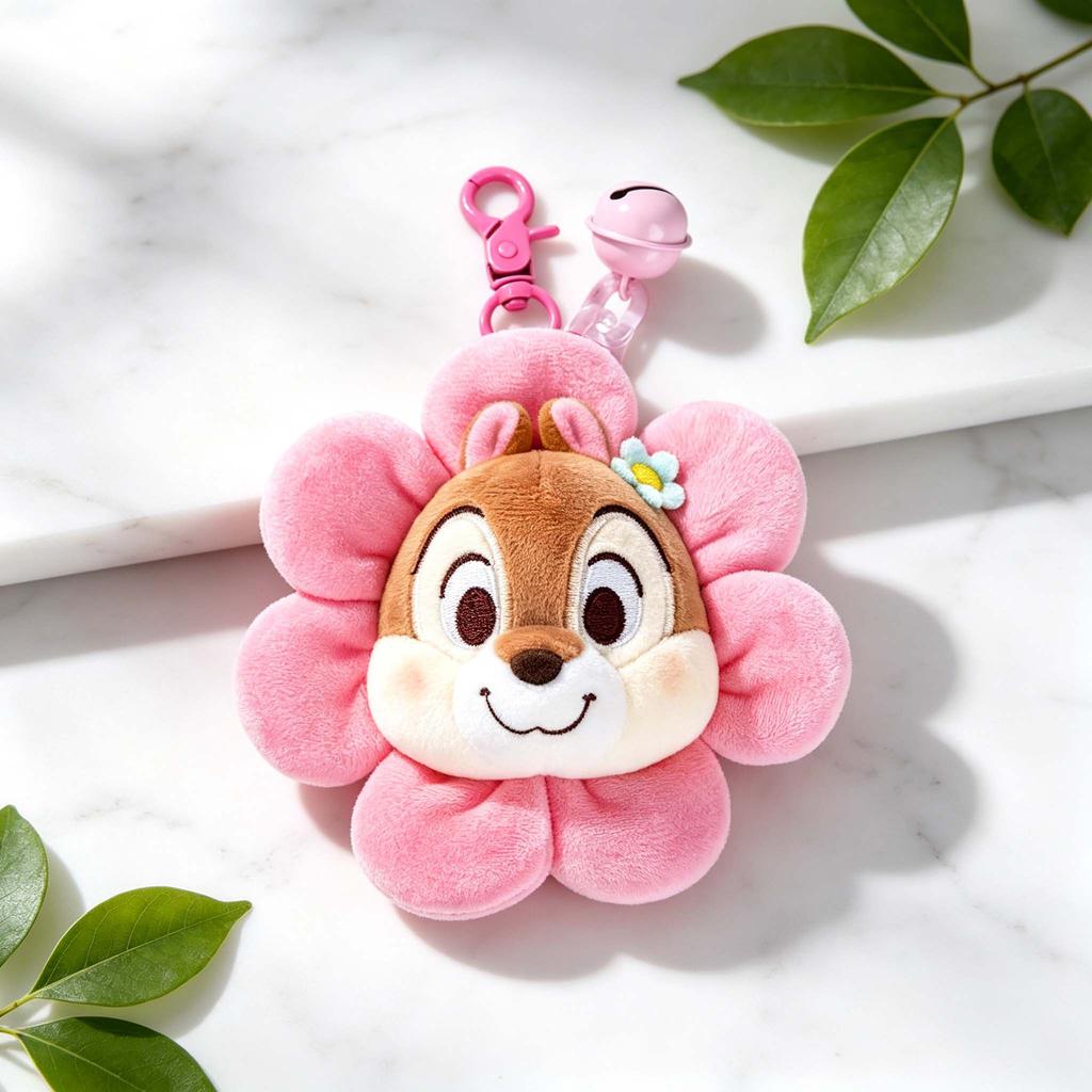 Official Licensed Chip N Dale Flower Plush Keychain 11cm Cute Squirrel Soft Stuffed Doll Bag Pendant Kawaii Key Ring for