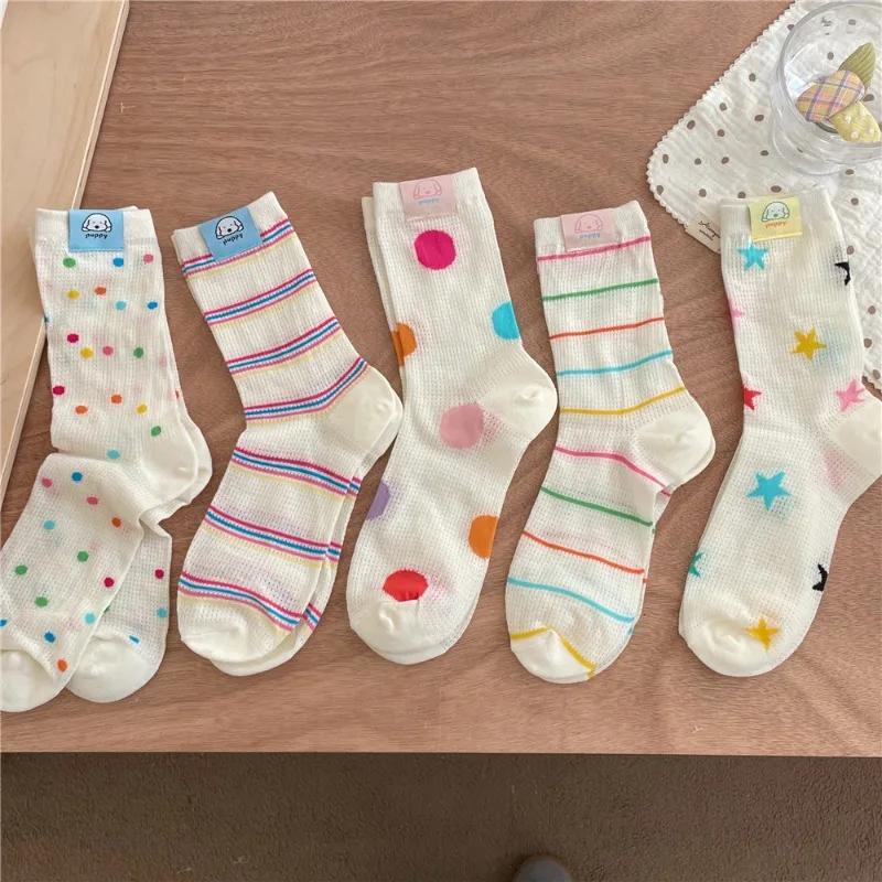 Puppy Fashion Mesh Children Socks Thin Summer Colorful Striped Breathable Casual Soft Comfortable Sock Polka Dot Stripe Printing