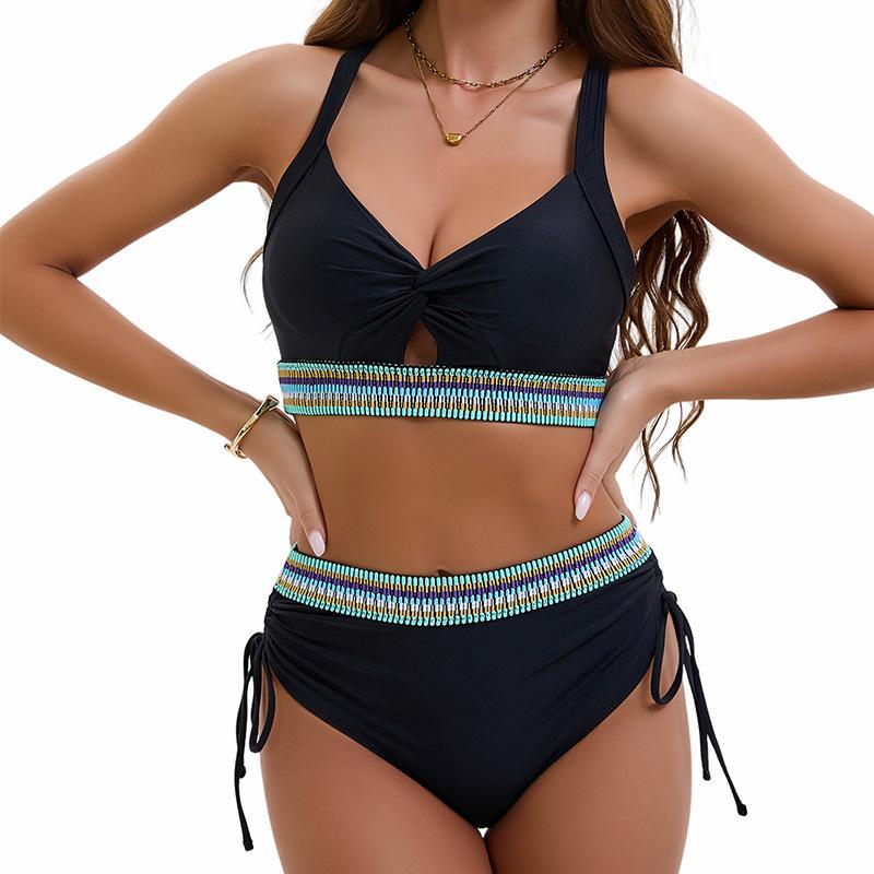 High Waist Drawstring Webbing Sexy Bikini Set Comfortable Elegant Two Piece