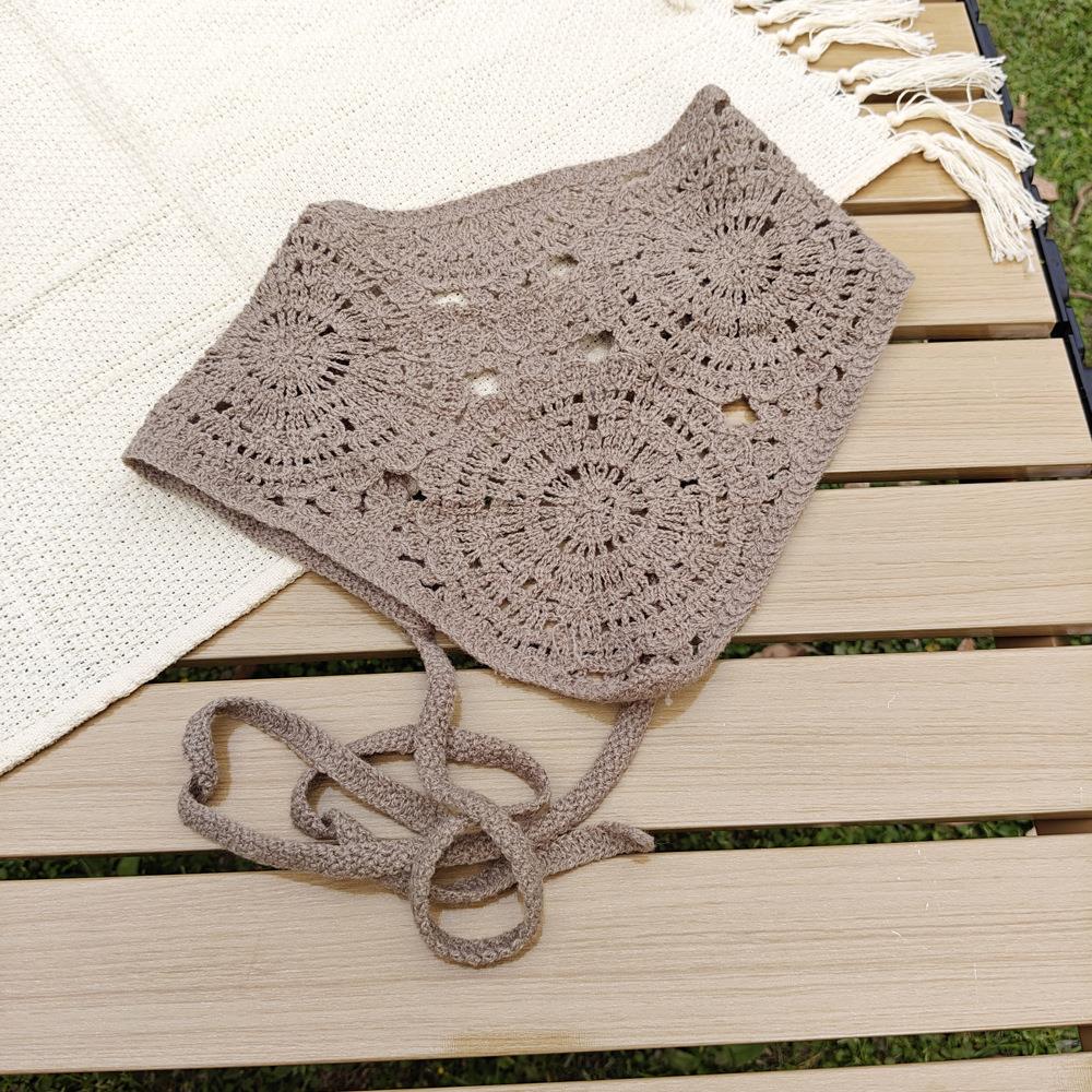 Вязаный крючком шарф для волос ручной работы, вязаная полуюбка, прикрывающая ягодицы, ажурный треугольный платок на голову, завязывающийся, элегантные аксессуары для волос, сделанные своими руками