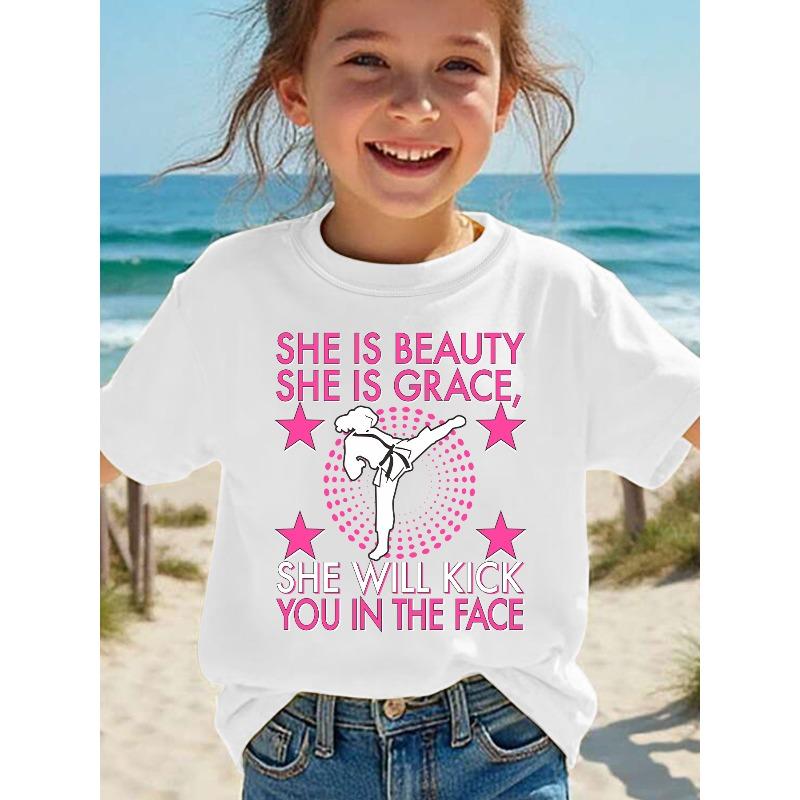 European Size Girls Round Neck Short Sleeved T Shirt with Creative English Print