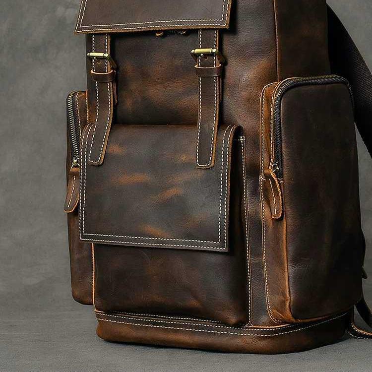 Genuine Crazy Horse Leather Backpack for Men and Women - Retro Cowhide Design