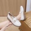 Women's Single Shoes Flat Loafers Spring New Top Layer Cowhide Round Toe Small Size Women's Lazy Shoes