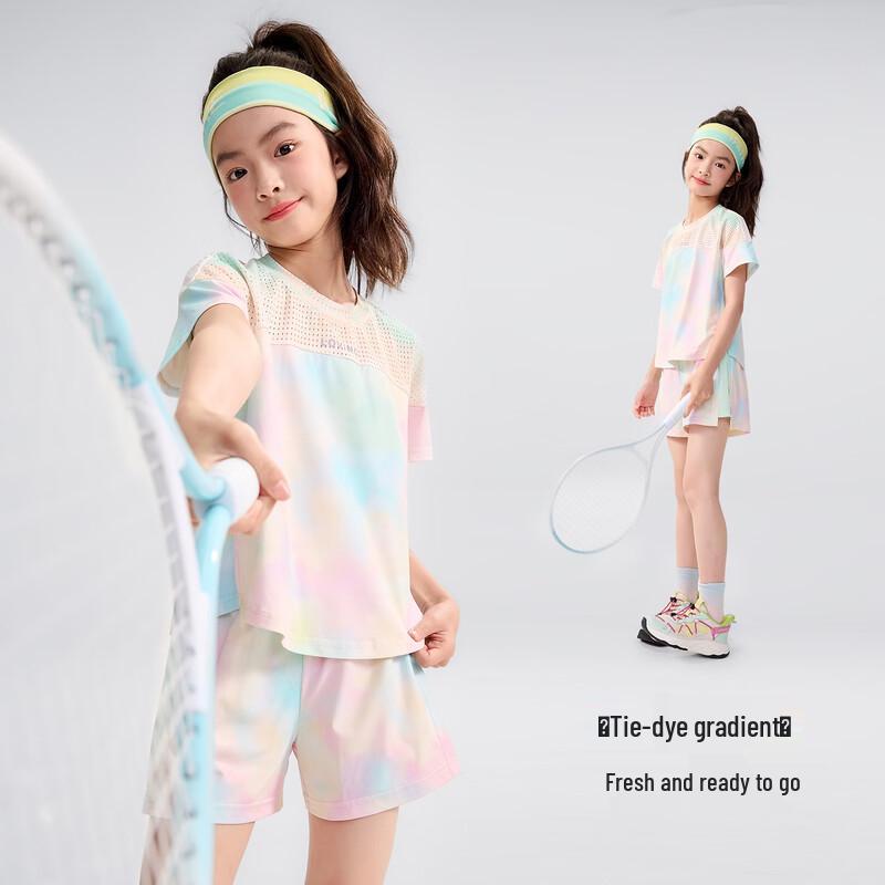 Girls' Sporty Gradient Mesh Short Sleeve & Shorts Set