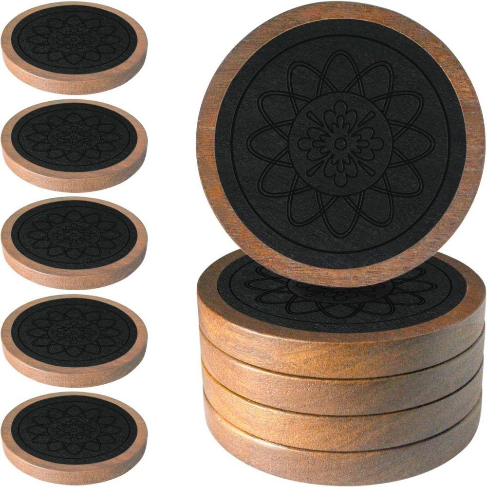 Vintage Wood Coasters Drink Absorbent Wooden Drink Placemats Round Felt Wooden Tea Mat Coffee Bar