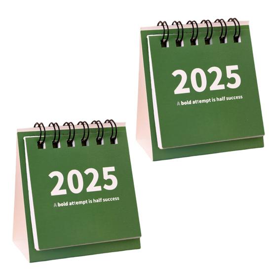 2Pcs 2025 Desk Calendar Mini Desktop Standing Flip Calendar Portable School Stationery Learning Planner Pocket Calendar